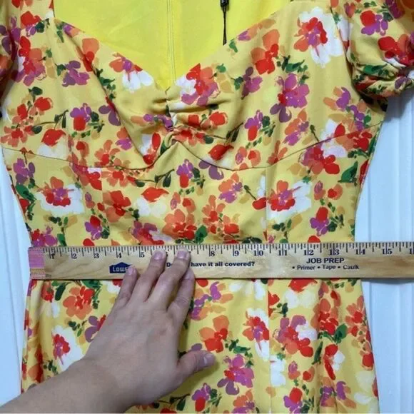 Alexia Admor Gracie Sweetheart Fit & Flare Midi Dress in Yellow Floral Size 6 - Picture 14 of 16